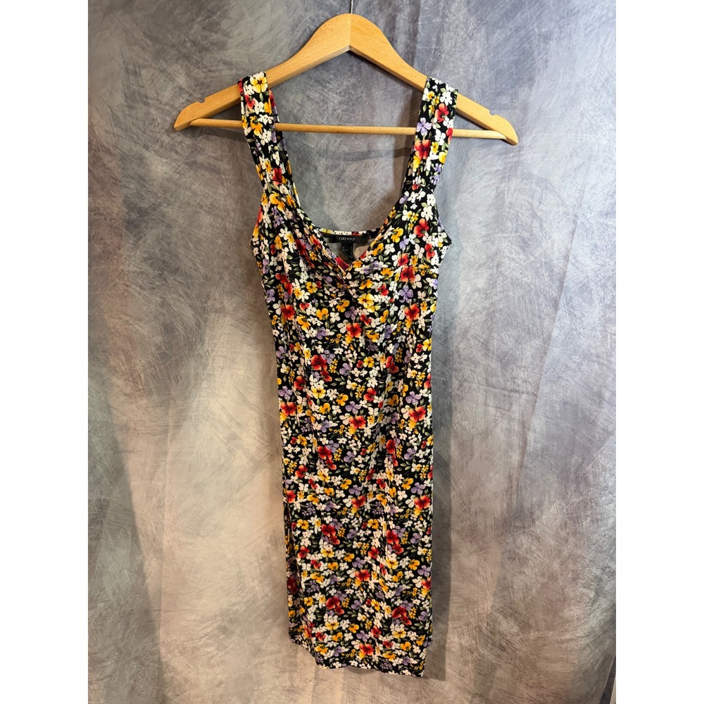 Vibrant multicolored floral tank dress, boho summer chic; whimsical summer